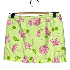 Lilly Pulitzer Skort Girls Sz 6 Vtg Lime Umbrellas Summer Fun Cotton